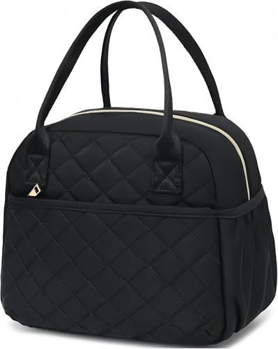 CAMTOP Lunch Box for Women Insulated Lunch Bag Lunchbox Cooler Thermal Leakproof Quilted Reusable Lunch Tote Bag for Work School Travel Picnic (Black)