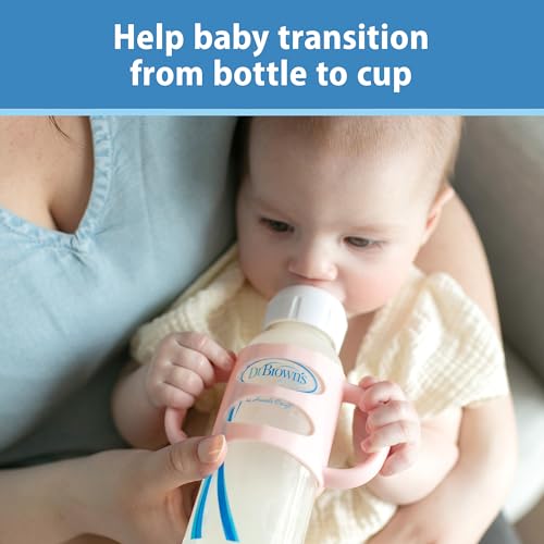 Dr. Brown's Milestones Narrow Sippy Spout Bottle with 100% Silicone Handles, Easy-Grip Handles with Soft Sippy Spout, 8oz/250mL, Light-Blue & Gray, 2-Pack, 6m+