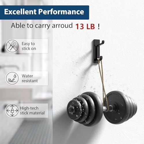 pickpiff Wall Hooks for Coat and Towel: 13LB Adhesive Door Hanger Stick on, Black 6 Pack