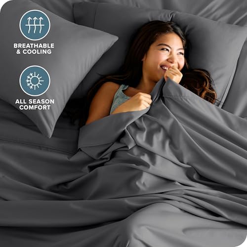 Bare Home Twin XL Sheet Set - College Dorm Size - Luxury 1800 Ultra-Soft Microfiber Twin Extra Long Bed Sheets - Deep Pockets - Easy Fit - Extra Soft - 3 Piece Set - (Twin XL, Grey)
