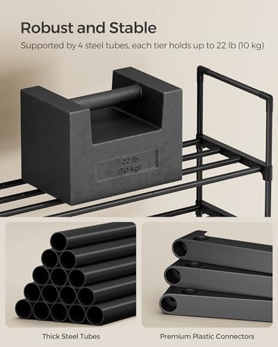 SONGMICS Shoe Rack, 3-Tier Shoe Organizer, Metal Storage Shelf, Upright or Upside Down, for 16-20 Pairs, Stackable, for Entryway, 11.8 x 36.2 x 21.7 Inches, Black ULSA303B02