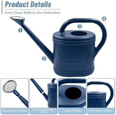 2 Gallon Watering Can, Outdoor Watering Can for Plants, Garden Water Can with Removable Long Spout and Stainless Steel Sprinkler Head, Large Water Can for Greenhouse Flowers Plants (Dark Blue)