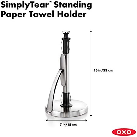 OXO Good Grips SimplyTear Paper Towel Holder - Stainless Steel (Silver & Black) & Good Grips Stainless Steel Sponge Holder,Black