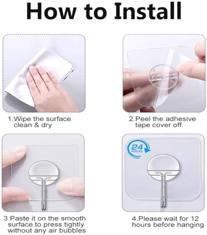 Adhesive Hooks for Hanging Heavy Duty Wall Hooks Self Adhesive Towel Coat Hooks Waterproof Transparent Hook for Bathroom Shower Kitchen Keys Door Outdoor Home Improvement Utility Hook 12 Pack