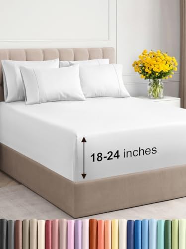 Extra Deep King Sheet Set - 6 Piece Breathable & Cooling Sheets - Hotel Luxury Bedding Set w/18-24 Inch Extra Deep Pockets - Easy & Secure Fit - Super Soft, Wrinkle Free and Comfy - White, King Size