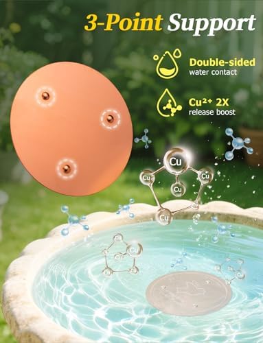 Mellbree 2-Pack Bird Bath Copper Disk, 0.6mm Reinforced 99.99% Pure Copper Cleaning Disk with Triple-Point Support for Physical Safe Clean Water All-Season, Universal Fit for Outdoor Birdbaths, Bowl