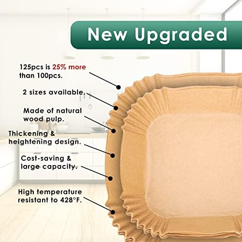 Air Fryer Paper Liners, 125Pcs Parchment Paper, Air Fryer Liners Disposable for Microwave, Non-Stick Air Fryer Liner Square Free of Bleach (8IN)
