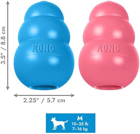 KONG Puppy - Natural Teething Rubber Chew Toy for Dogs - Stuffable Dog Toy for Extended Playtime - Chew & Fetch Toy for Puppies - for Medium Puppies - Blue