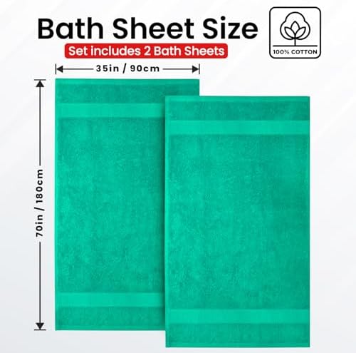 Infinitee Xclusives Premium White Bath Towels for Bathroom Set of 4 (27x54 Inches), 100% Soft Ring-Spun Cotton Bathroom Towels (Vivid Green, Bath Sheet Pack of 2)