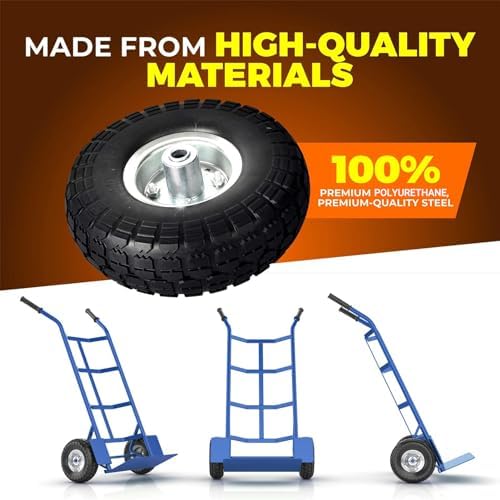 AR-PRO (2-Pack) 10-Inch Solid Rubber Tire Wheels - Replacement 4.10/3.50-4" Flat Free Tire with 5/8" Bearings, 2.2" Offset Hub - Compatible with Hand Truck, Wheelbarrow, Dolly, Gorilla Carts