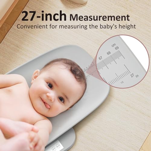 Multifunctional Baby & Pet Scale - Weigh Up to 330lbs, Digital with Hold Function, Height Measurement, 5 Units, LED Screen Grey
