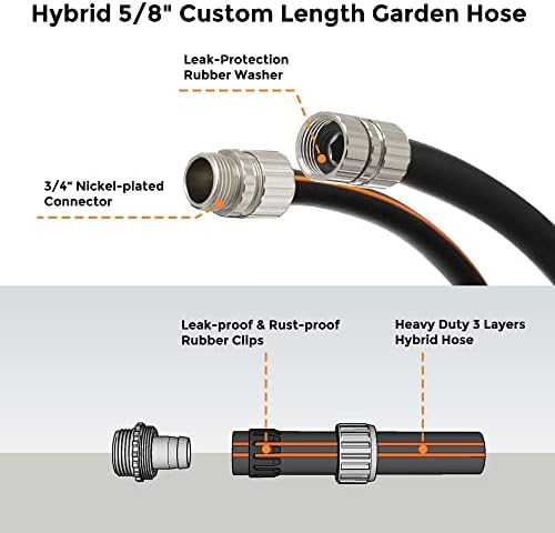 Giraffe Tools Leader Hose 5ft x 5/8", Custom Length, Heavy Duty, No Kink, Flexible, Rubber Garden Hose, Leakproof Water Hose with Male to Female Fittings, 600 Burst PSI