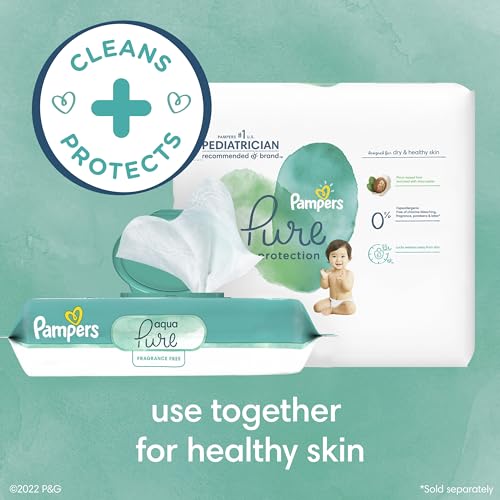 Pampers Baby Wipes Aqua Pure, 99% Water Based Wipes, Hypoallergenic and Unscented Infant Wipe, 448 Total (8 Flip-Top Packs)