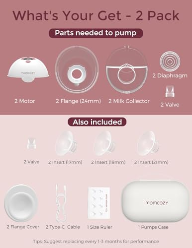 Momcozy Breast Pump Hands Free M5, Wearable Breast Pump of Baby Mouth Double-Sealed Flange with 3 Modes & 9 Levels, Electric Breast Pump Portable - 24mm, 2 Pack Cozy Red