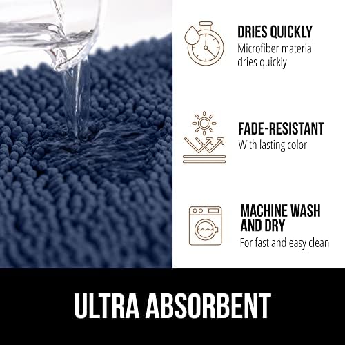 GORILLA GRIP Bath Rug Mat, Thick Soft Absorbent Chenille, Quick Dry Microfiber Mats, Rubber Backing Washable Shower Floor Rugs, Bathmat Runner, US Designed Bathroom Home Decor Accessories 24x17, Navy