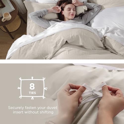 Bedsure Duvet Cover King Size - 3 Pieces Prewashed Cotton-Like Extra Soft Bedding Set, Includes 1 Duvet Cover 104x90 Inches with Zipper Closure & 2 Pillow Shams, Linen, Comforter Not Included