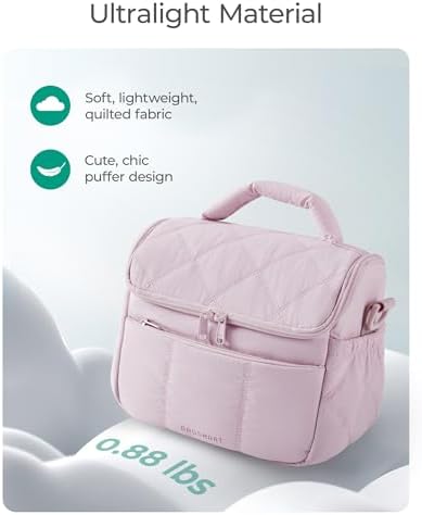 BAGSMART Insulated Lunch Bags for Women, Cute Quilted Lunch Box, Lightweight Puffy Padded Waterproof Lunch Tote, Reusable Lunch Cooler for Work Picnic Travel, Pink