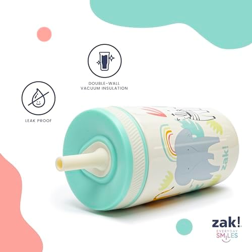 Zak Designs Kelso Toddler Cups For Travel or At Home, 12oz Vacuum Insulated Stainless Steel Sippy Cup With Leak-Proof Design is Perfect For Kids (Safari)
