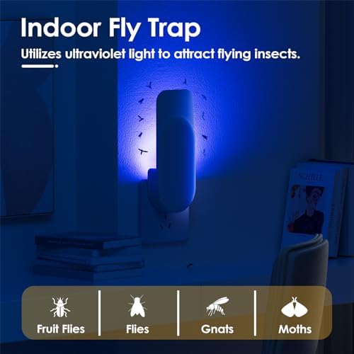 Flying Insect Trap, 2 in 1 Indoor Plug-in Fruit Fly Trap, 2 Trap White and 12 Glue Cards, Fruit Fly Traps for Gnat, Moth, Mosquito, Suitable for Every Part of The Home