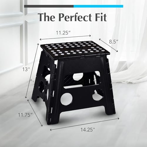 Handy Laundry Folding Lightweight Step Stool is Sturdy Enough to Support Adults and Safe Enough for Kids. Opens Easy with One Flip. Great for Kitchen, Bathroom or Bedroom. (Black- 13 inch)