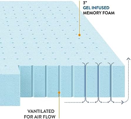 Best Price Mattress 3 Inch Ventilated Memory Foam Mattress Topper, Cooling Gel Infusion, CertiPUR-US Certified, Dorm Essentials, Queen