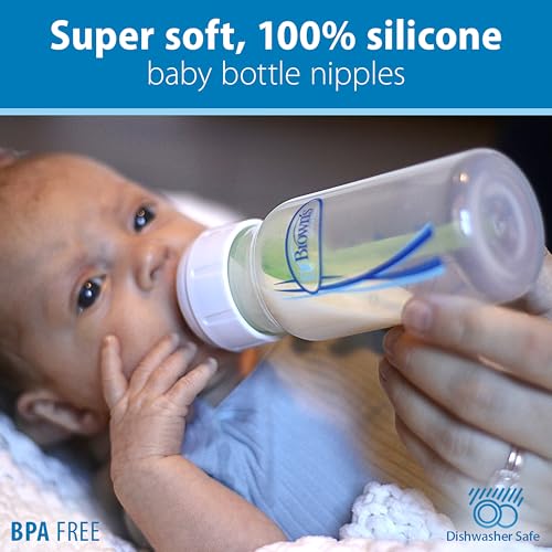 Dr. Brown’s Level T Narrow Baby Bottle Nipple, Slower Flow Rate for Infants, 100% Silicone Bottle Nipple, BPA Free, 0m+ – 6-Pack