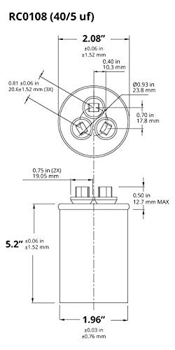10 Pack TEMCo 40+5 uF Dual Run Capacitor CBB65, 40/5 MFD, 370-440V, Round, 50/60Hz | for HVAC AC Fan, Motor, Blower Applications