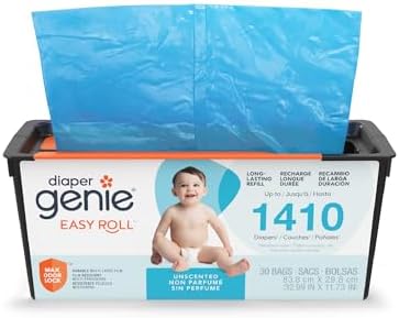 Diaper Genie Easy Roll Refill | 30 Bags Per Refill | Holds Up to 1410 Newborn Diapers | Odor Control | Diaper Pail Refill Bags | Fits Diaper Genie Signature & Platinum Pails