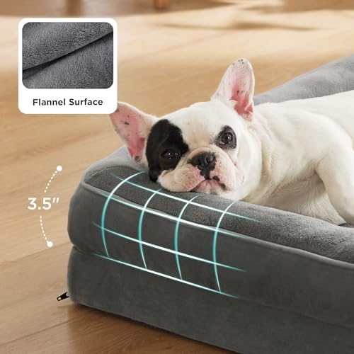 Bedsure Orthopedic Dog Bed Medium Size Dogs - Washable Medium Dog Cat Bed Waterproof, Comfort Pet Couch Sofa with Washable Removable Cover, Pets Bed with Nonskid Bottom, Grey, 28"