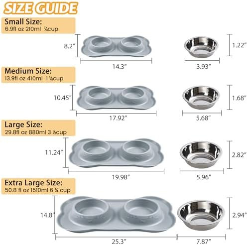 Hubulk Pet Dog Bowls 2 Stainless Steel with No Spill Non-Skid Silicone Mat + Pet Food Scoop Water and Food Feeder Bowls for Feeding Small Medium Large Dogs Cats Puppies ( Gray)