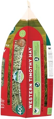 Oxbow Western Timothy Hay for Small Pets – All-Natural Grass Hay for Rabbits, Guinea Pigs, and Chinchillas – High Fiber for Digestive Health and Dental Support – 40 oz Bag