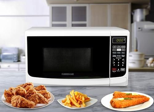 Farberware Countertop Microwave 700 Watts, Cu. Ft. - Microwave Oven With LED Lighting and Child Lock - Perfect for Apartments and Dorms - Easy Clean Grey Interior, Retro White