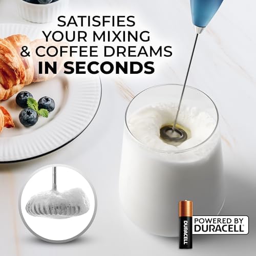 Zulay Kitchen Milk Frother Wand (2 Batteries Included), Handheld Drink Mixer - Easy-Clean & Electric Coffee Frother for Frappe, Matcha - Black/Dark Blue/Teal Blend