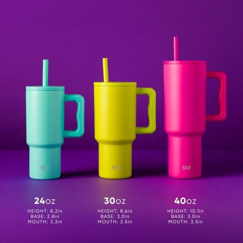 Simple Modern Disney Kids 24 oz Tumbler with Handle and Silicone Straw Lid | Spill Proof and Leak Resistant | Stainless Steel Bottle | Gift for Kids Boys Girls | Trek Collection | Tropical Stitch