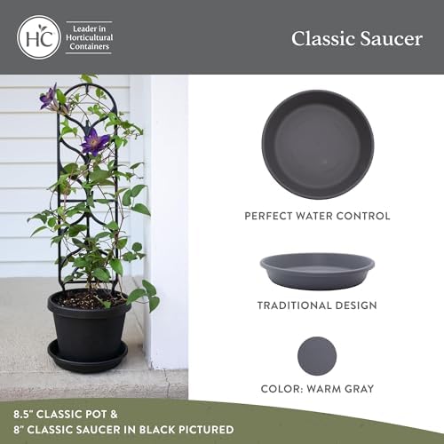 The HC Companies Flower Pot Saucers - Plastic Plant Saucer for Outdoors & Indoors - Traditional Design Plant Pot Trays for Water Drainage - Durable Round Plant Tray (Pack of 1, 21-inch Warm Gray)