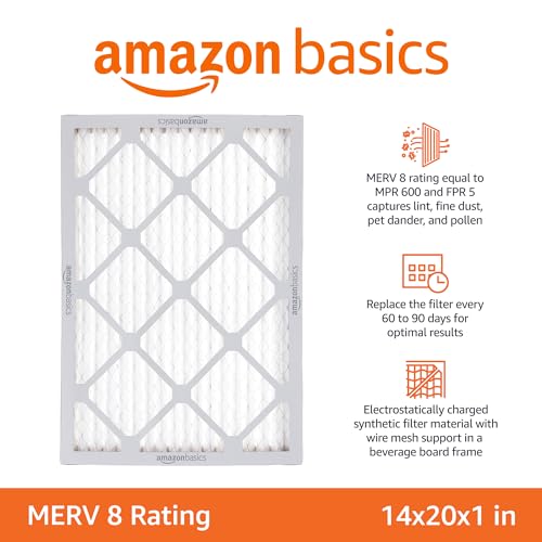 Amazon Basics 14x20x1 Air Filter 6 Pack, MERV 8 AC Furnace Filters (Actual Size: 13.75" x 19.75" x 0.75")
