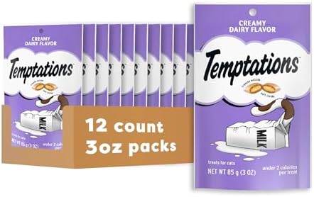 Temptations Classic Crunchy and Soft Cat Treats, Creamy Dairy Flavor, 3 oz. Pouch (Pack of 12)