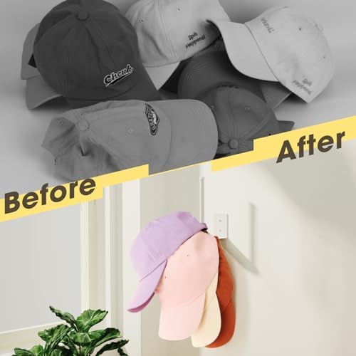 2 Pack Hat Racks for Baseball Caps, Stainless Steel Hat Organizer for Baseball Cap, Hat Holder Storage Organizer, Hat Hanger Strong Adhesive/Wall Drilled for Door, Bedroom, Closet(White 6 in)