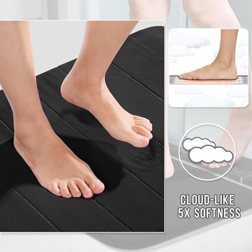 Yimobra Memory Foam Bath Mat, Super Soft Absorbent Bathroom Rug Non Slip 24x17 Inch, Quick Dry, Machine Washable Floor Carpet for Tub Shower, Home Decor Accessories, Black