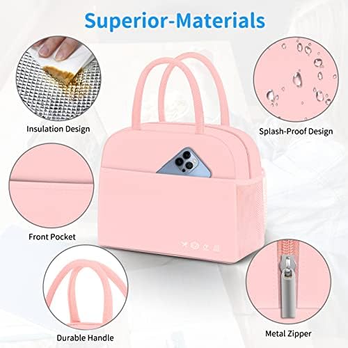 DALINDA Lunch Bag Lunch Box for Women Men Reusable Insulated Lunch Bags for Adults,Leakproof Cute Cooler Lunch Tote Bag,Large Capacity for Work Travel Picnic, PINK