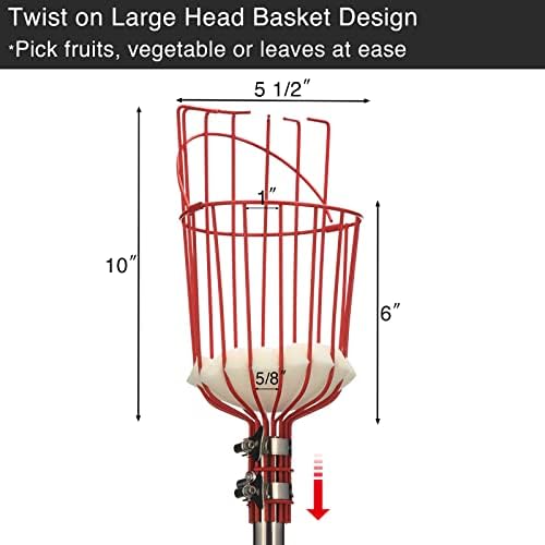 DonSail Fruit Picker Pole Tool with Basket Long Handle, 35-65 Inch Adjustable Apple Orange Picker Pole Tool with Basket for Avocado Acorn Lemon Pear Mango Tree Picker