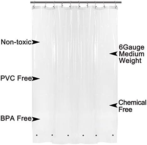 Barossa Design 60 x 72 Inches Shower Curtain Liner with 6 Weighted Magnets, Heavy Duty PEVA, 10 Grommet Holes, Waterproof, PVC Free, Clear, 60x72
