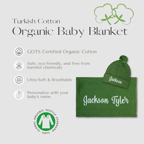 Personalized Baby Blanket, 100% Organic GOTS Certified Cotton, Customized Swaddle Blanket with Name, Receiving Blankets for Boys and Girls, Perfect Custom Gifts for Newborns, Kids and Baby Showers