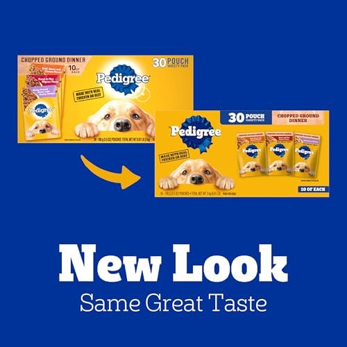 Pedigree Chopped Ground Dinner Adult Soft Wet Dog Food 30-Count Variety Pack, 3.5 oz Pouches