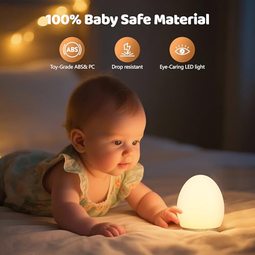 MediAcous Night Lights for Kids Room, Baby Night Light with 7 Colors Changing & Dimming Function, Rechargeable Kids Night Light with 1 Hour Timer & Touch Control, Up to 100H, Wood Grain
