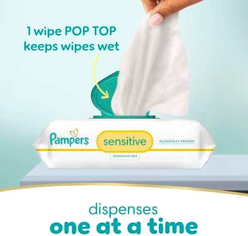 Pampers Sensitive Baby Wipes, Water Based, Hypoallergenic and Unscented, 8 Flip-Top Packs, 4 Refill Packs (1008 Wipes Total)