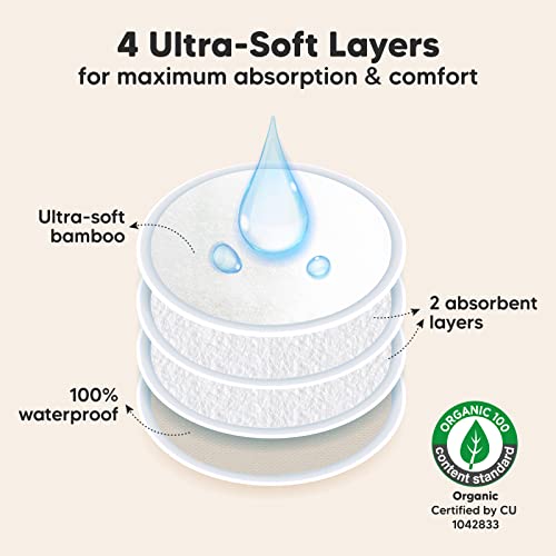 Organic Nursing Pads - 14 Washable Viscose Derived from Bamboo Breastfeeding Pads, Wash Bag, Reusable Breast Pads for Breastfeeding, Nipple Pads for Breastfeeding Essentials(Neutrals, L 4.8")