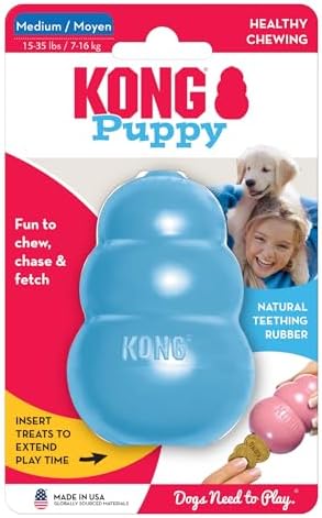 KONG Puppy - Natural Teething Rubber Chew Toy for Dogs - Stuffable Dog Toy for Extended Playtime - Chew & Fetch Toy for Puppies - for Medium Puppies - Blue