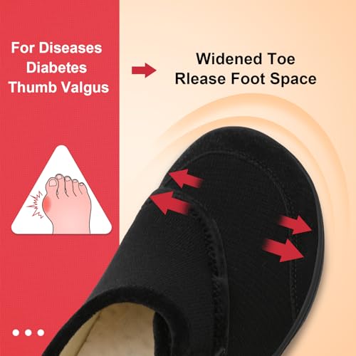 LeIsfIt Mens Slippers Wide House Shoes Adjustable Diabetic Shoes Arthritis Swollen House Slippers Indoor Outdoor Black Size 8.5