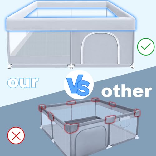 Baby Playpen 50 x 50 Inch Play Pen Playards, Playpen for Babies and Toddlers, Baby Playard for Indoor & Outdoor Active Center Game Fence, with Skin-Friendly Fabric and Soft Breathable Mesh Grey
